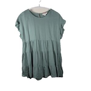 Andrèe by Unit Size Large Short Sleeve Tiered Blouse Green Ruffle Office Spring